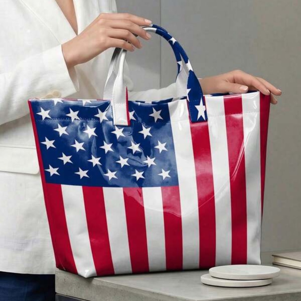 Patriotic Flag Print Tote Bag in Red, White & Blue
